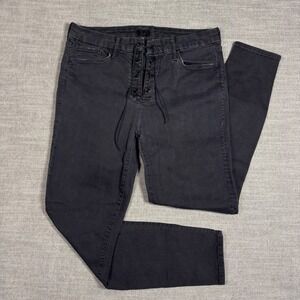 MOTHER High Waisted Lace Up Looker Ankle Jeans Black‎ Size 32 USA Edgy Grunge